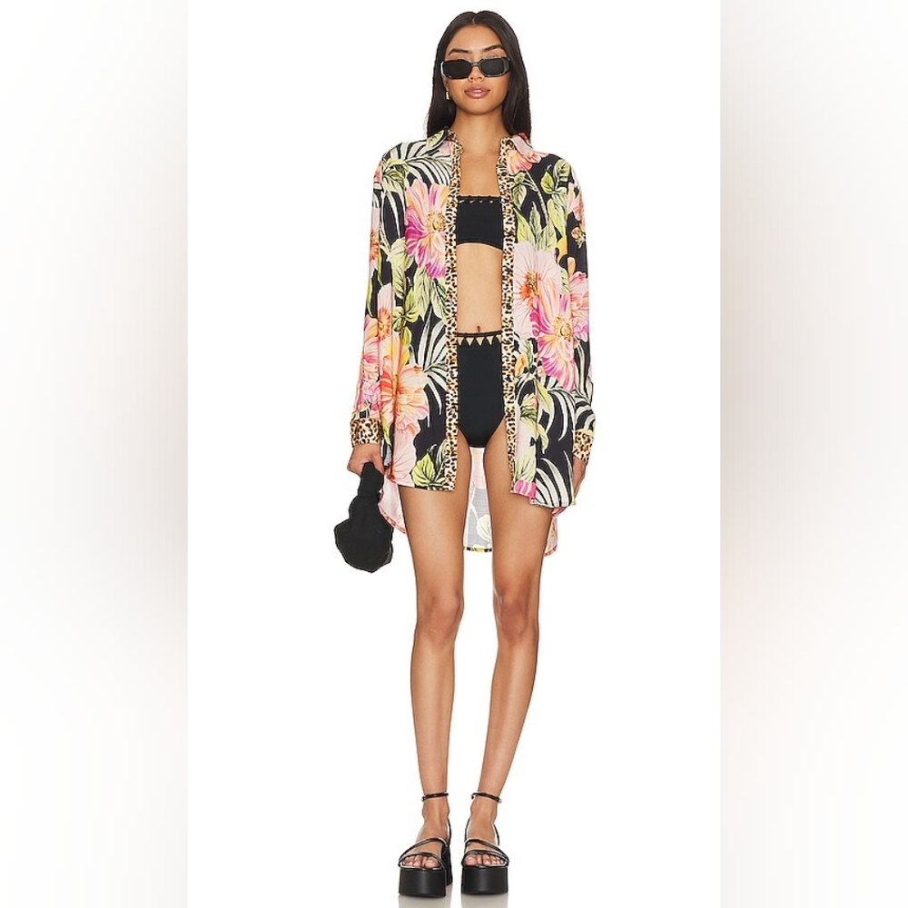 Maaji Revolve Mandy Long Shirt Size Small NWT Tropical Coverup Leopard Hawaii